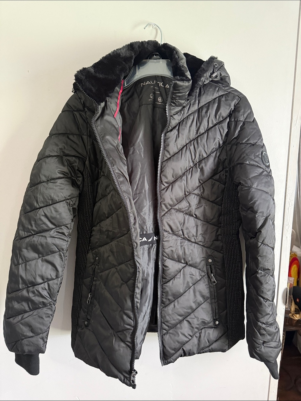 Nautica Women's Black Quilted Hooded Puffer Jacket